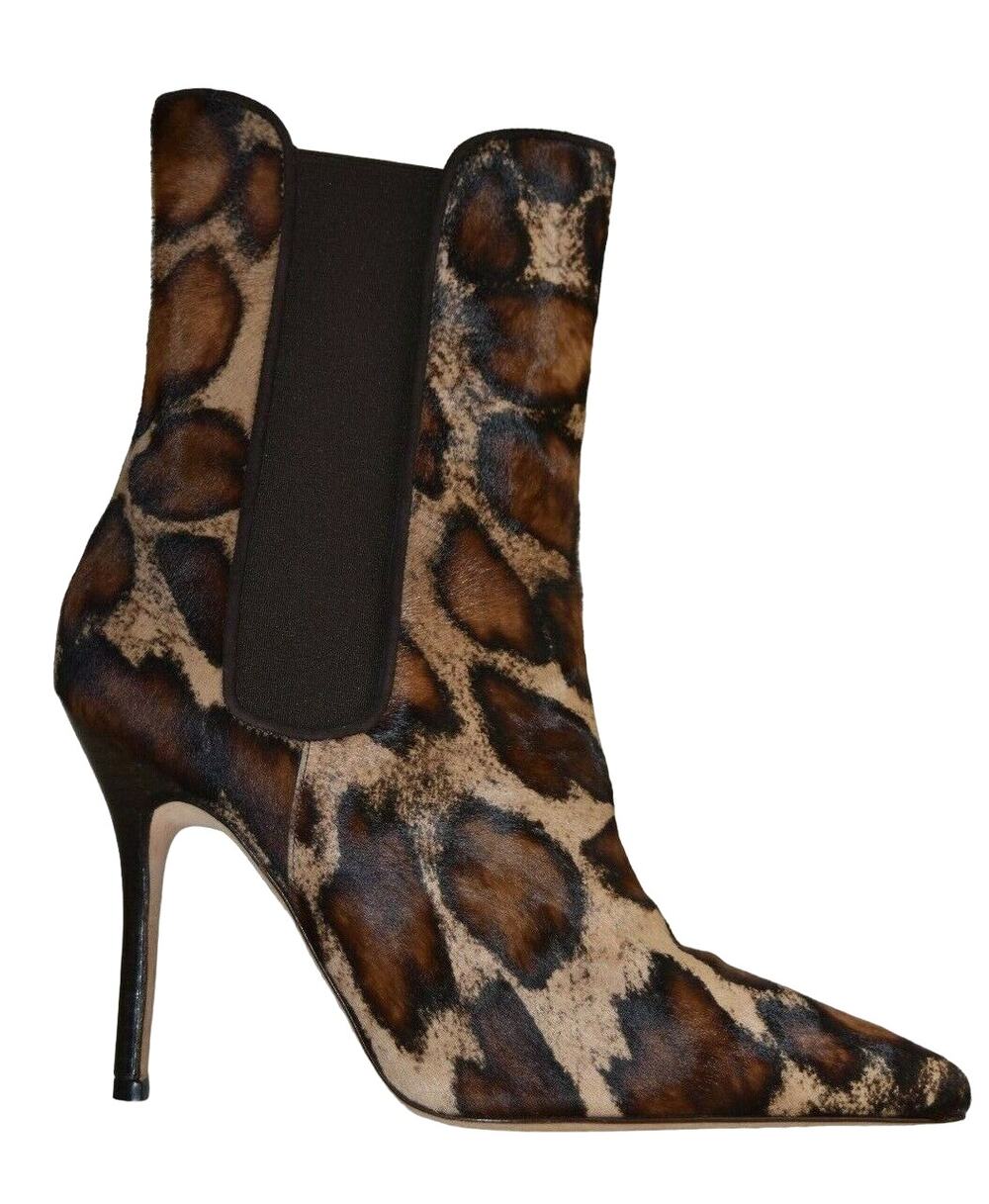 Manolo Blahnik Women's Sz 37 US 7 Toialo Pony Hair Ankle Boot Animal Print Brown